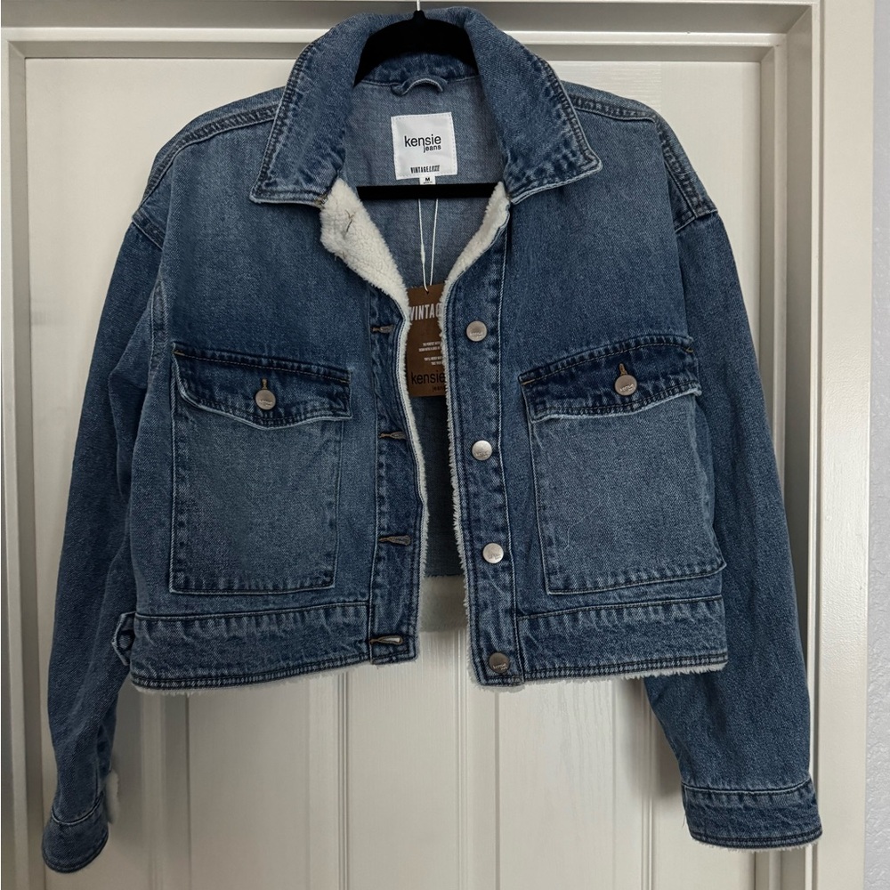 Kensie Blue Cropped Jean Jacket Classic Design